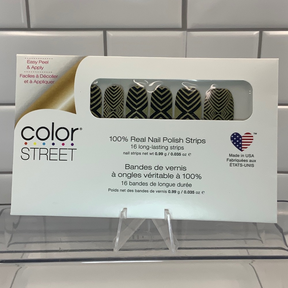 Color Street Drop The Ball FDS581 Nail Polish Strips Gold Black 16 Count